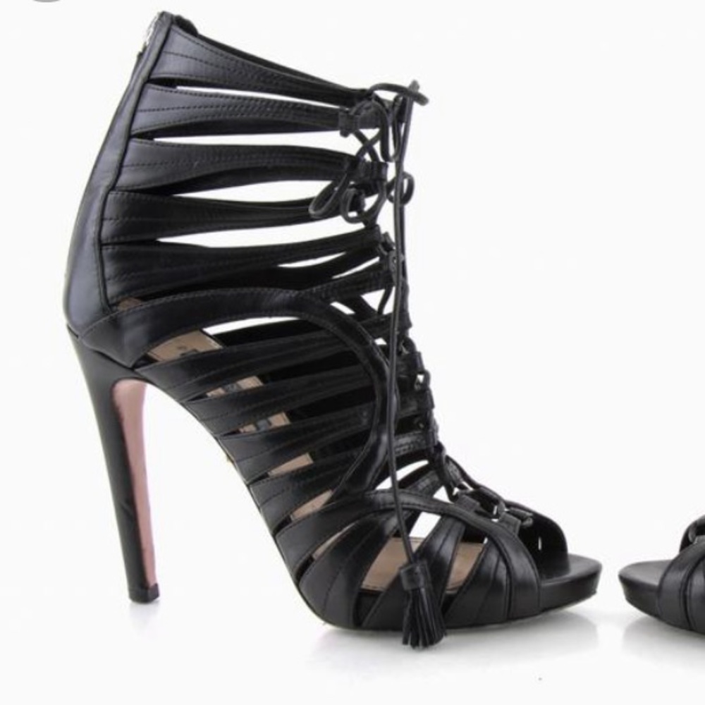 Prada leather lace up black heals